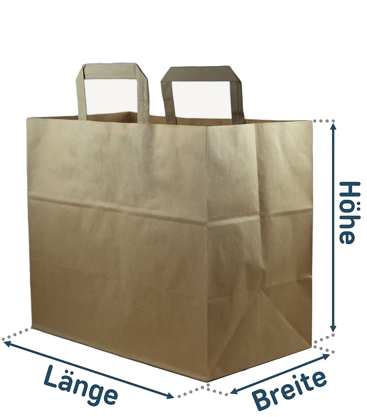 Paper carrier bag with flat handle and dimensions